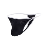 TANBOM Mens Nylon Thong Sexy Underwear Soft Big Pouch Breathable Tagless Black L