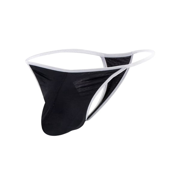 TANBOM Men's Nylon Thong Sexy Underwear Soft Big Pouch Breathable Tagless Black M