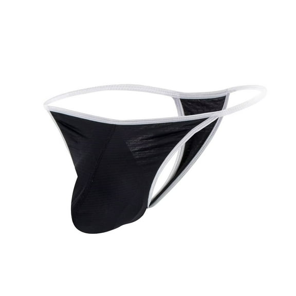 TANBOM Men's Nylon Thong Sexy Underwear Soft Big Pouch Breathable Tagless Black M