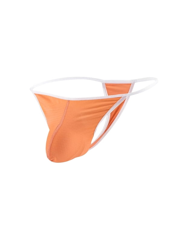 Men's Nylon Thong Sexy Underwear Soft Big Pouch Breathable Tagless Orange M
