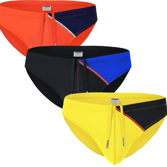 TANBOM Men's Polyamide Sexy Drawstring Triangle Swim Trunks Lightweight Comfortable Orange Black Yellow XL