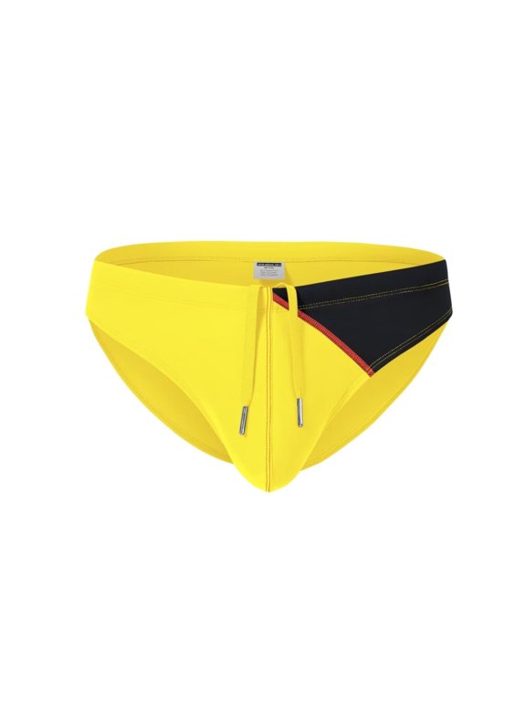 Men's Polyamide Sexy Drawstring Triangle Swim Trunks Lightweight Comfortable Yellow 2XL