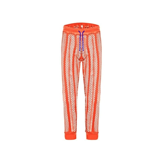 TANBOM Men's Polyester Mesh Long Pants Sexy Sheer Adjustable Drawstring Breathable Stylish Orange M