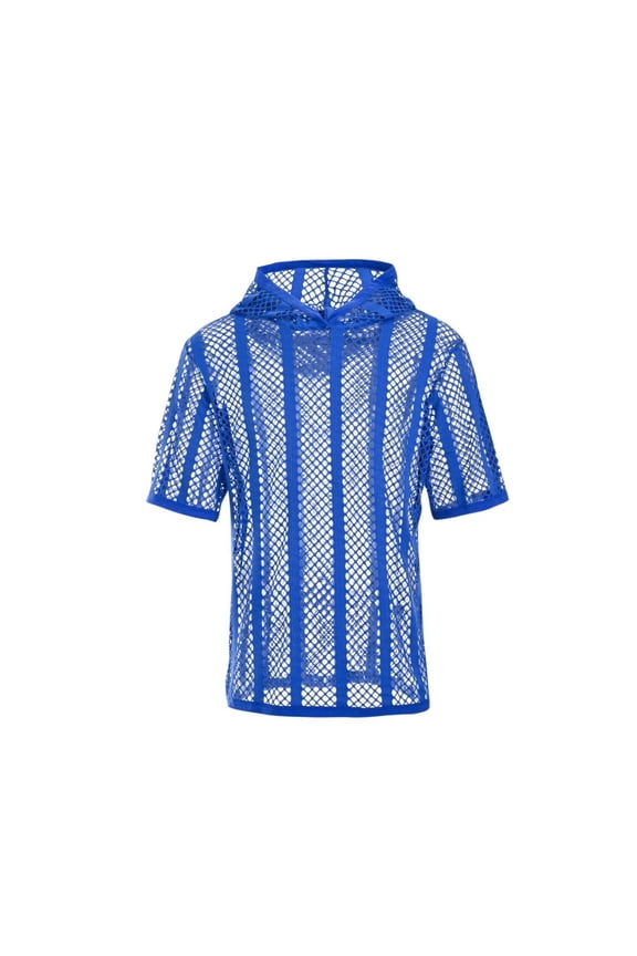 Men's Polyester See Through Mesh Hooded T-Shirt Lightweight Breathable Stylish Blue M