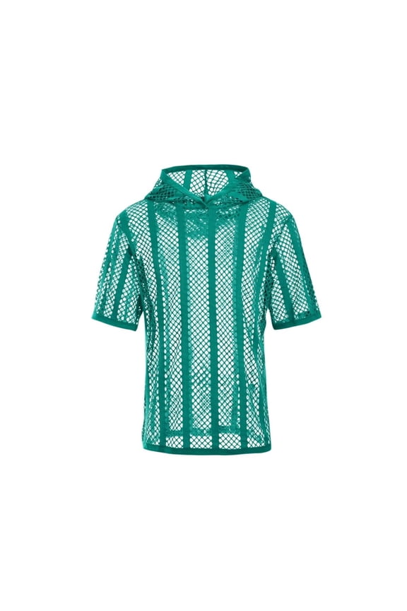 Men's Polyester See Through Mesh Hooded T-Shirt Lightweight Breathable Stylish Green XL