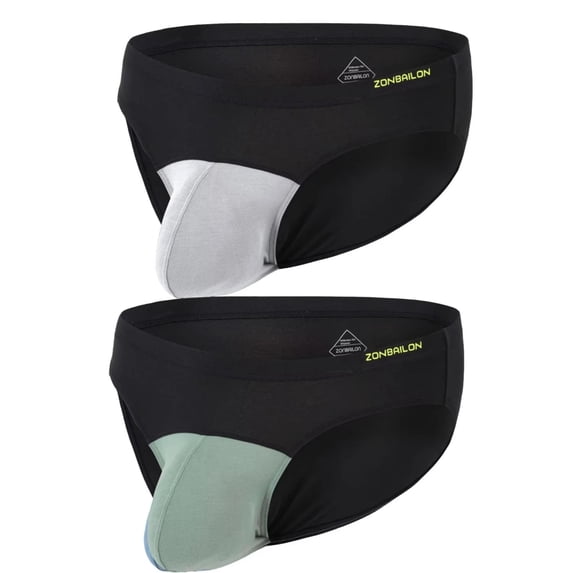 TANBOM Men's Regular Fit Contoured Pouch Bamboo Viscose Triangle Underpants, Gray & Green, 2-Pack, M