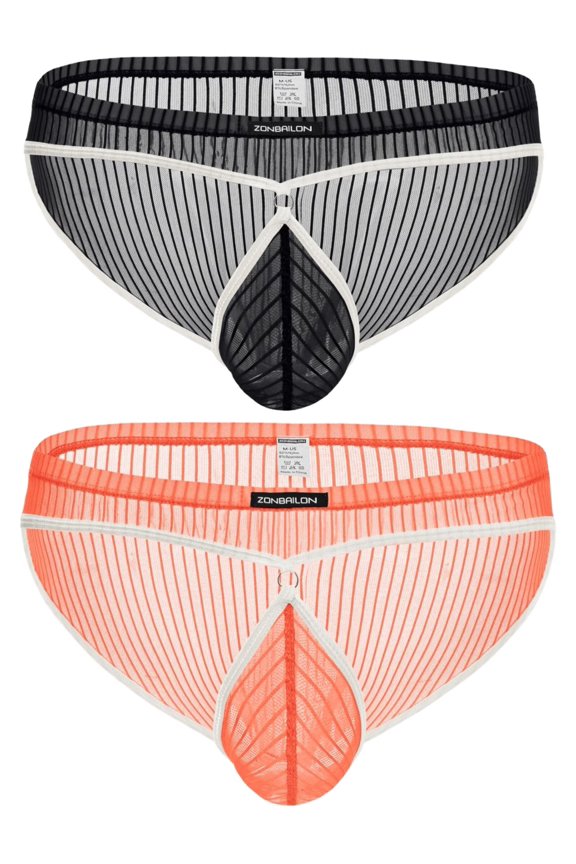 Men's Regular Triangle Mesh Underwear Breathable Black/Orange L 2-pack