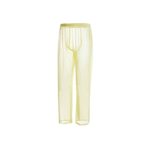 TANBOM Men's See Through Mesh Long Pants Lightweight Breathable Comfortable Yellow L