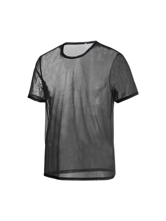 Men's See Through Mesh T-Shirt Lightweight Breathable Stylish Casual Comfort Black L