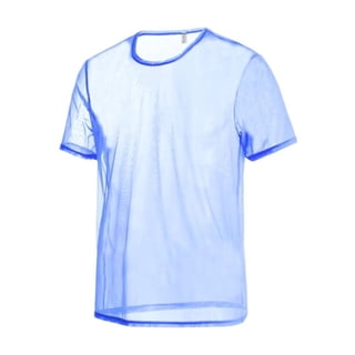 TANBOM Men's See Through Mesh T-Shirt Lightweight Breathable Stylish Casual Comfort Blue L