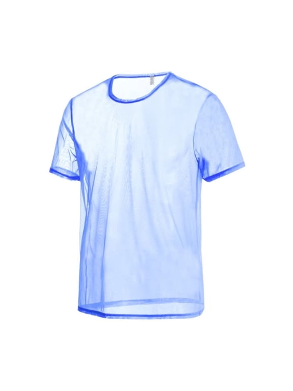 Men's See Through Mesh T-Shirt Lightweight Breathable Stylish Casual Comfort Blue M