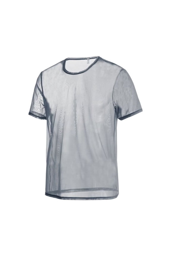 Men's See Through Mesh T-Shirt Lightweight Breathable Stylish Casual Comfort Grey L