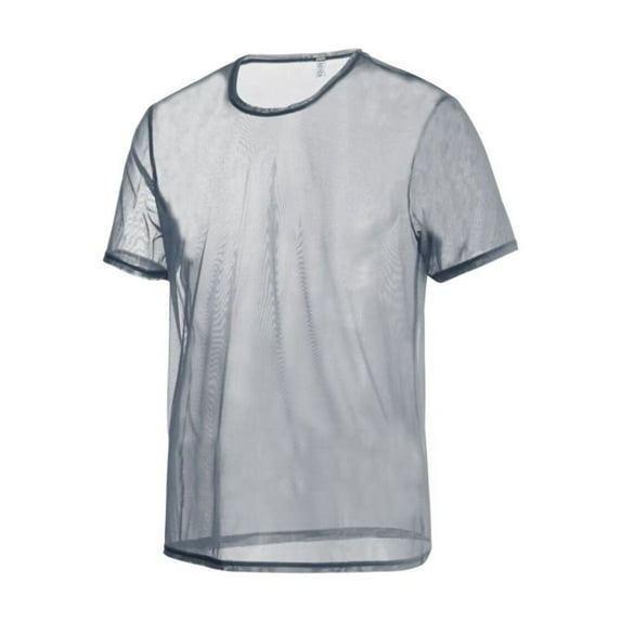 TANBOM Men's See Through Mesh T-Shirt Lightweight Breathable Stylish Casual Comfort Grey XL