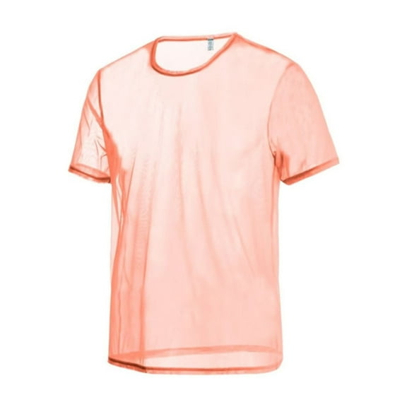 TANBOM Men's See Through Mesh T-Shirt Lightweight Breathable Stylish Casual Comfort Orange XL