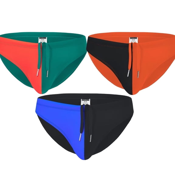 TANBOM Men's Sexy Drawstring Triangle Swim Trunks Lightweight Polyamide Comfortable Green Orange Black L