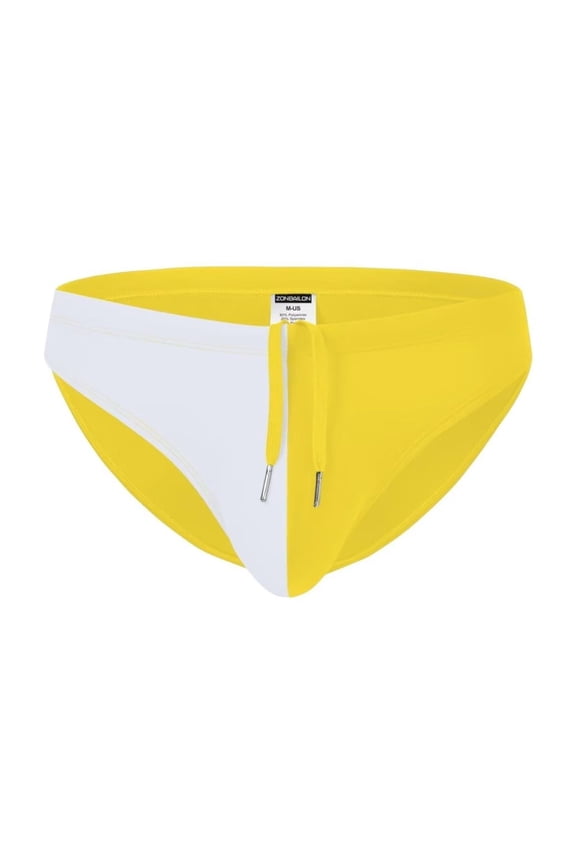 Men's Sexy Drawstring Triangle Swim Trunks Lightweight Polyamide Comfortable Yellow M