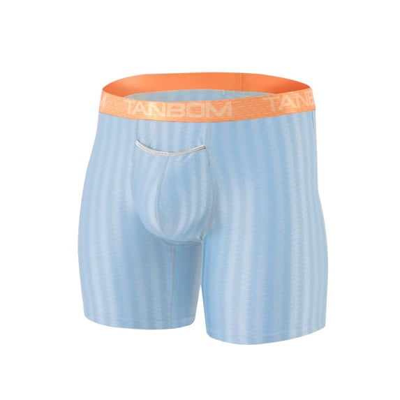 TANBOM Men's Sexy Long Nylon Boxer Briefs Soft Breathable Big Pouch Blue 3XL
