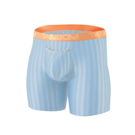 TANBOM Men's Sexy Long Nylon Boxer Briefs Soft Breathable Big Pouch Blue XXL
