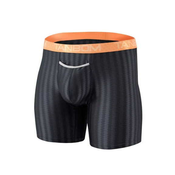 TANBOM Men's Sexy Long Nylon Boxer Briefs Soft Breathable Big Pouch Dark Grey L
