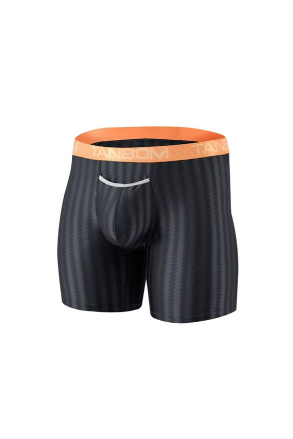 Men's Sexy Long Nylon Boxer Briefs Soft Breathable Big Pouch Dark Grey XL