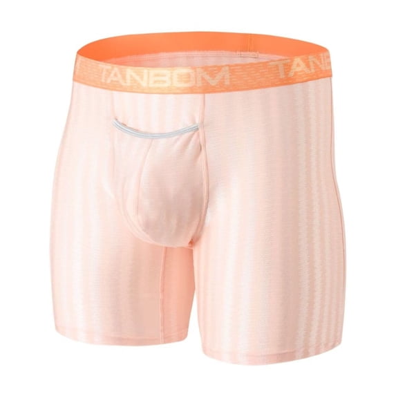 TANBOM Men's Sexy Long Nylon Boxer Briefs Soft Breathable Big Pouch Orange M