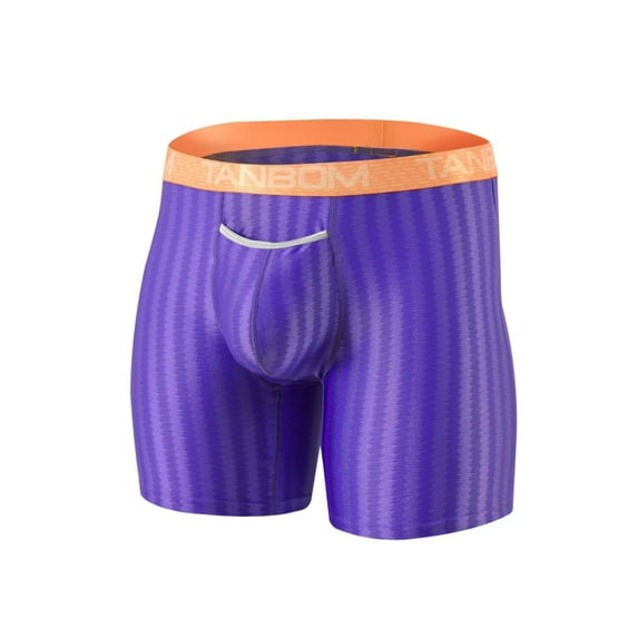 TANBOM Men's Sexy Long Nylon Boxer Briefs Soft Breathable Big Pouch Purple M