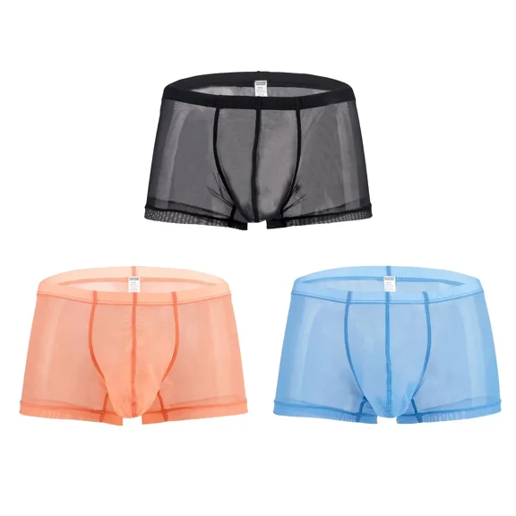 TANBOM Men's Sexy Mesh See Briefs Nylon Underwear Pack Black/Orange/Blue L 3-Pack