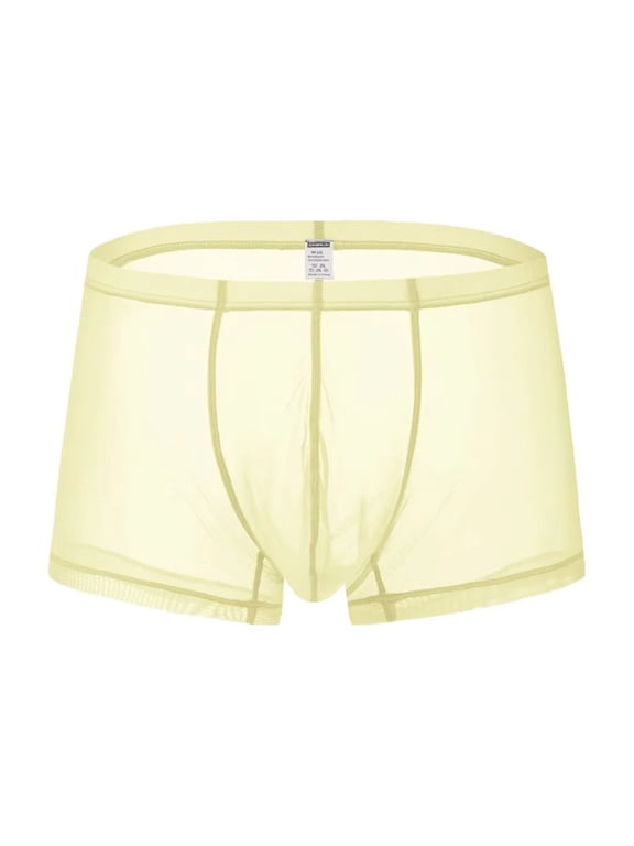 Men's Sexy Mesh See Briefs Nylon Underwear Pack Yellow L 1-Pack