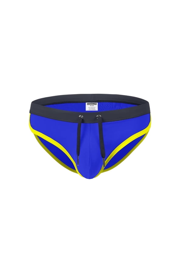 Men's Sexy Polyamide Triangle Swim Trunks Adjustable Drawstring Big Pouch Comfortable Breathable BLue L