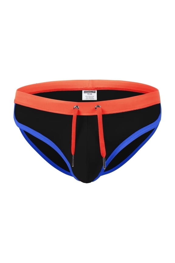 Men's Sexy Polyamide Triangle Swim Trunks Adjustable Drawstring Big Pouch Comfortable Breathable Black XL