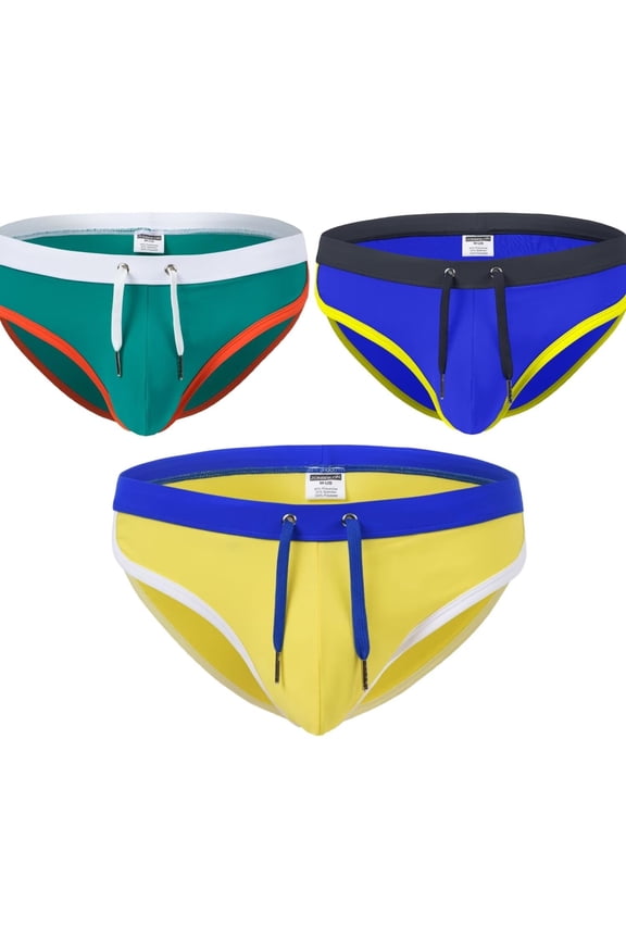 Men's Sexy Polyamide Triangle Swim Trunks Adjustable Drawstring Big Pouch Comfortable Breathable Green Blue Yellow 2XL