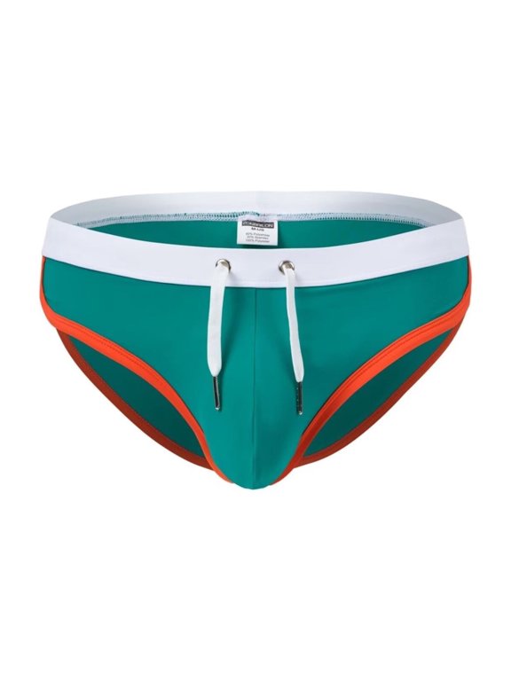 Men's Sexy Polyamide Triangle Swim Trunks Adjustable Drawstring Big Pouch Comfortable Breathable Green XL