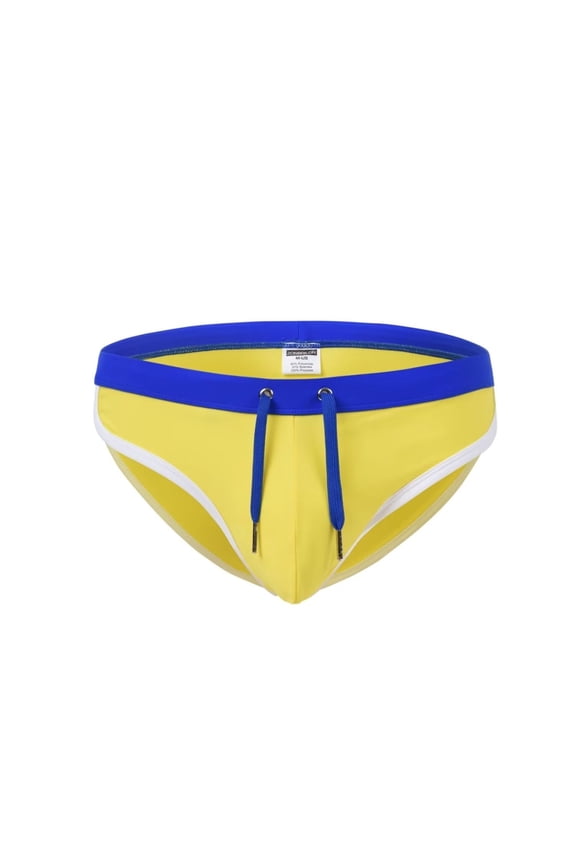 Men's Sexy Polyamide Triangle Swim Trunks Adjustable Drawstring Big Pouch Comfortable Breathable Yellow L