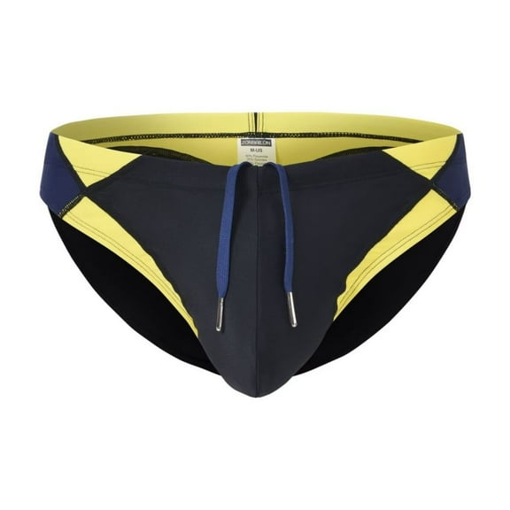 TANBOM Men's Sexy Polyamide Triangle Swim Trunks Bulge Enhancing Adjustable Drawstring Black L