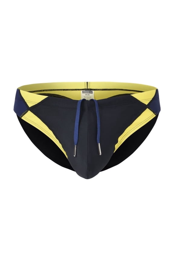 Men's Sexy Polyamide Triangle Swim Trunks Bulge Enhancing Adjustable Drawstring Black M