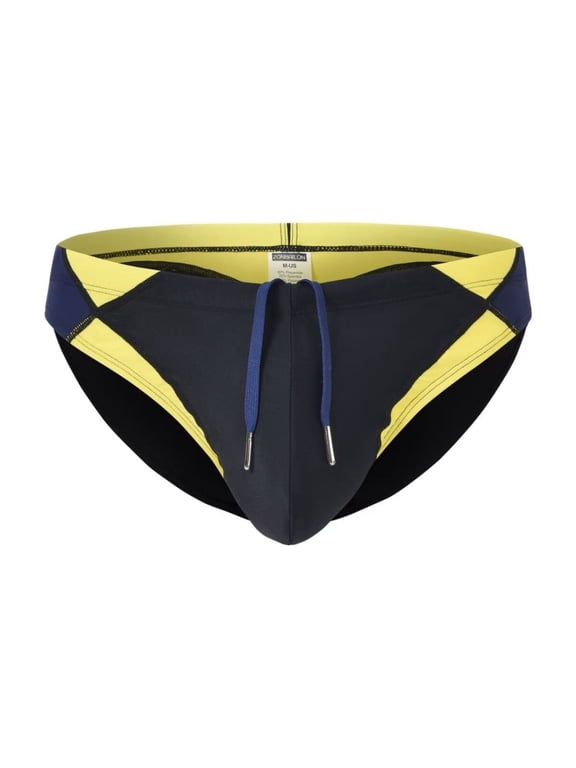 Men's Sexy Polyamide Triangle Swim Trunks Bulge Enhancing Adjustable Drawstring Black XL