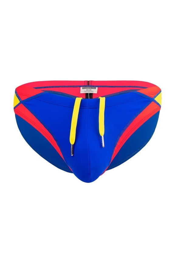 Men's Sexy Polyamide Triangle Swim Trunks Bulge Enhancing Adjustable Drawstring Blue M