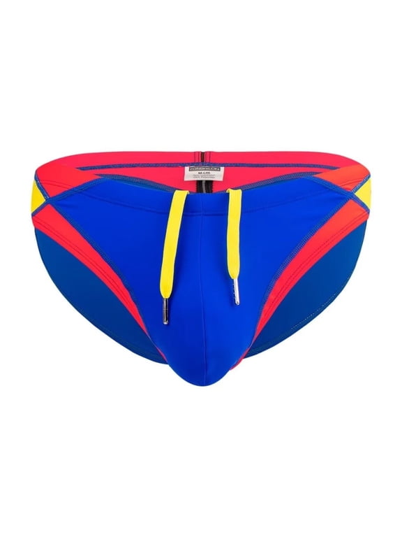 Men's Sexy Polyamide Triangle Swim Trunks Bulge Enhancing Adjustable Drawstring Blue XL