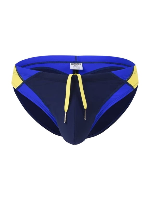 Men's Sexy Polyamide Triangle Swim Trunks Bulge Enhancing Adjustable Drawstring Dark Blue 2XL
