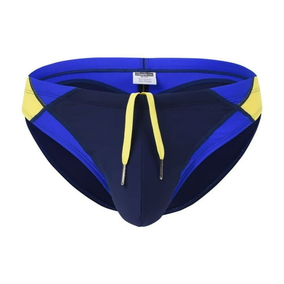 TANBOM Men's Sexy Polyamide Triangle Swim Trunks Bulge Enhancing Adjustable Drawstring Dark Blue 2XL