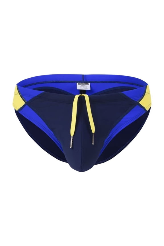 Men's Sexy Polyamide Triangle Swim Trunks Bulge Enhancing Adjustable Drawstring Dark Blue 2XL