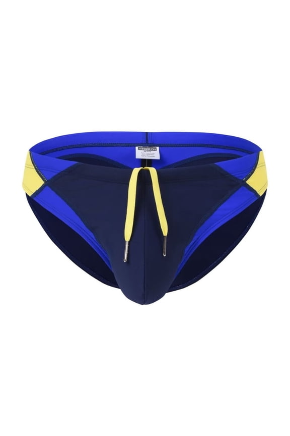 Men's Sexy Polyamide Triangle Swim Trunks Bulge Enhancing Adjustable Drawstring Dark Blue XL