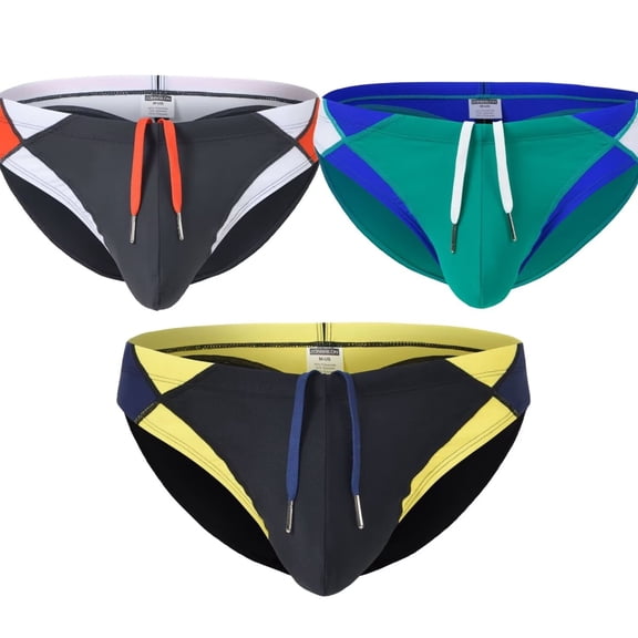 TANBOM Men's Sexy Polyamide Triangle Swim Trunks Bulge Enhancing Adjustable Drawstring Dark Grey Green Black XL