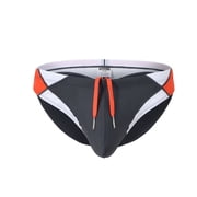TANBOM Mens Sexy Polyamide Triangle Swim Trunks Bulge Enhancing Adjustable Drawstring Dark Grey L