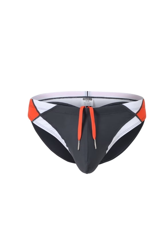 Men's Sexy Polyamide Triangle Swim Trunks Bulge Enhancing Adjustable Drawstring Dark Grey XL