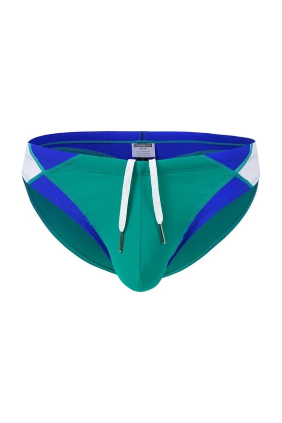 Men's Sexy Polyamide Triangle Swim Trunks Bulge Enhancing Adjustable Drawstring Green M