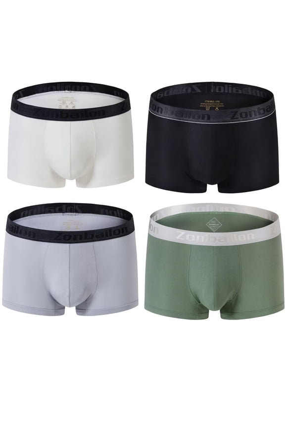 Men's Short-Leg Bamboo Viscose Boxer Briefs Breathable Bulge Pouch 4Multi Pack L