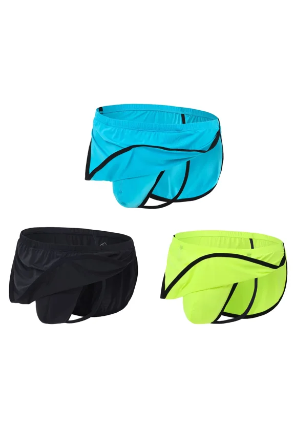 Men's Sexy Thong Underpants Nylon Briefs Pack Cyan/Fluorescent Green/Black XXL 1-Pack