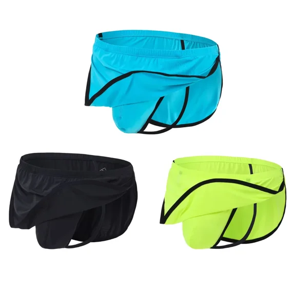 TANBOM Men's Sexy Thong Underpants Nylon Briefs Pack Cyan/Fluorescent Green/Black XXXL 3-Pack