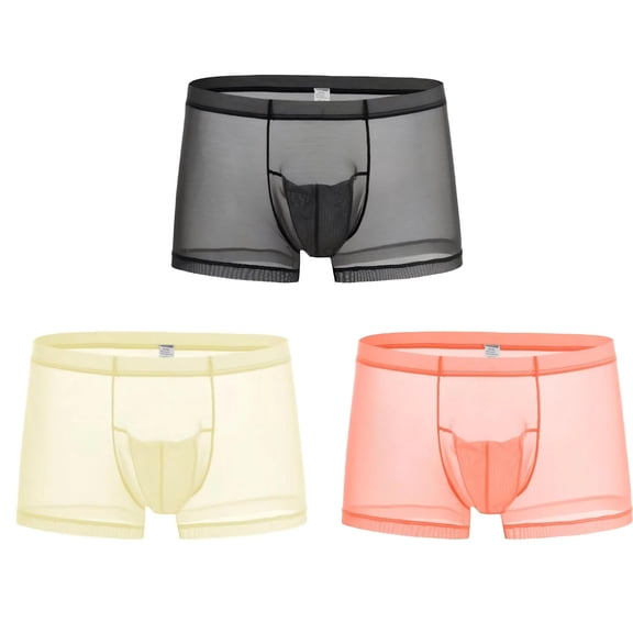 TANBOM Men's Nylon Mesh See-Through Breathable Boxer Briefs Underwear Black/Orange/Yellow, 3-Pack, XXXL